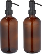Relaxdays zeeppomp glas - 500 ml - set van 2 - handzeep dispenser - afwasmiddel pompje