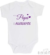 Barboteuse 100% coton "Mon papa est le plus doux" Vaderdag Filles Katoen Wit/violet Taille 68