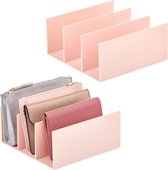 Clutch Organizer – praktische handtassen opbergen met 5 vakken voor clutches, portemonnees, kaartenetuis enz. – portemonnee plank van kunststof – set van 2 – lichtroze