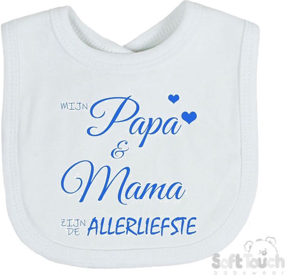 Goedkoopste Soft Touch Slabber Slabbetje Slab Mijn papa & mama zijn de allerliefste Unisex Katoen Wit/blauw Maat 33x22 Cm