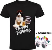 Happy birthday Heren T-shirt + bril - verjaardag - jarig - feest - bier - hond - dieren - grappig