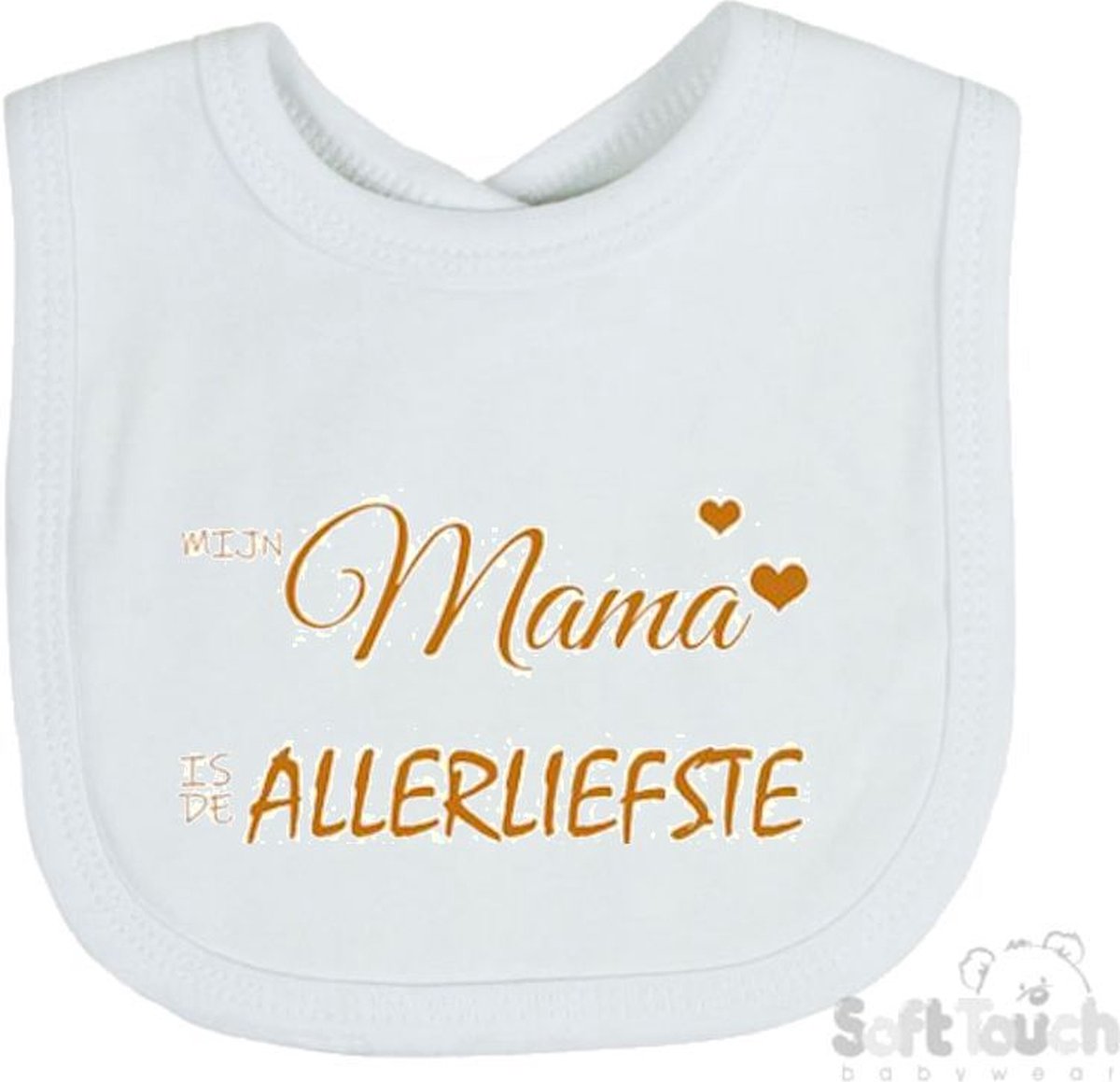 Goedkoopste Soft Touch Slabber Slabbetje Slab Mijn mama is de allerliefste Moederdag Unisex Katoen Wit/tan Maat 33x22 Cm