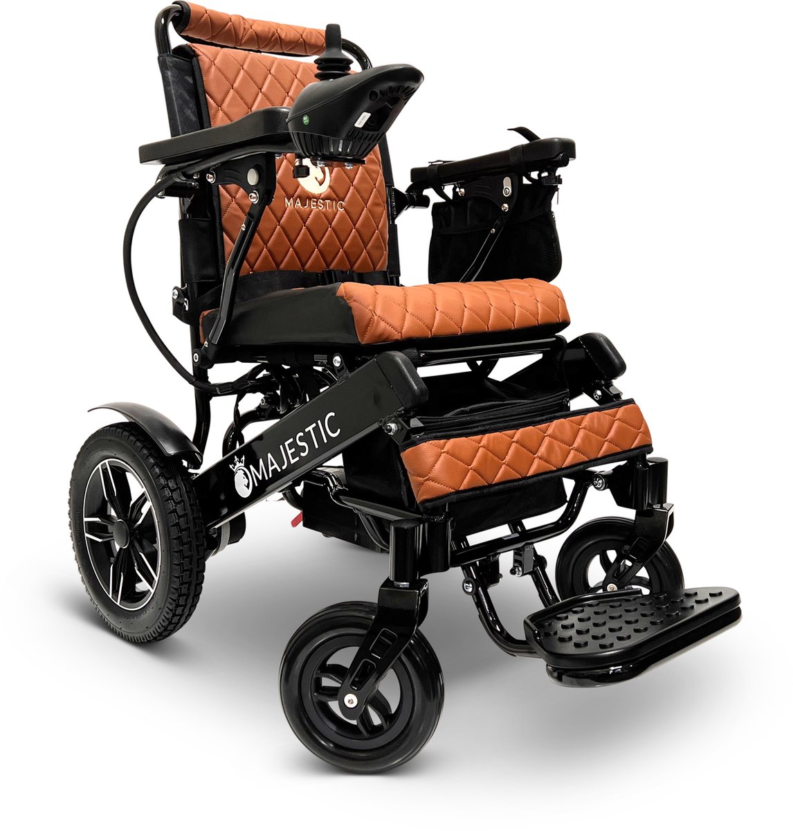 Goedkoopste COMFYGO IQ-8000 Elektrische rolstoel, Lichtgewicht, Draadloze afstandsbediening, Handmatig opvouwbaar, Niet achterover leunen, 12AH Li-ion, tot 20km, 45cm, Zwart frame & Taba leer textiel