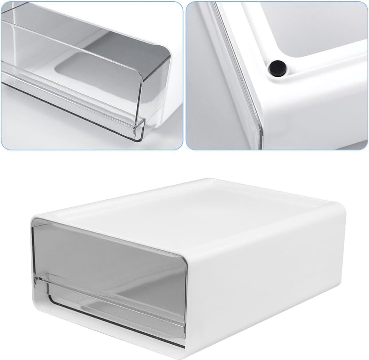 4 stuks stapelbare bureau-organizer met 4 laden, transparante witte ladedozen met etiketten, bureau-organizer, kunststof opbergdoos voor make-up, thuis, make-uptafel (4 stuks, wit