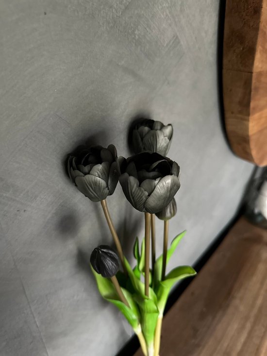 Kunst Tulpen | dubbel blad | Real touch | zwart | 5 stuks | 44cm