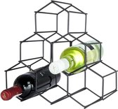 SMH LINE® Hexagon Wijnrek - 6 Flessen - Drankkast - Wijnrekken - Wijnrek staand - Wijnrek Metaal 25x19x26 cm (lxbxh) - Zwart
