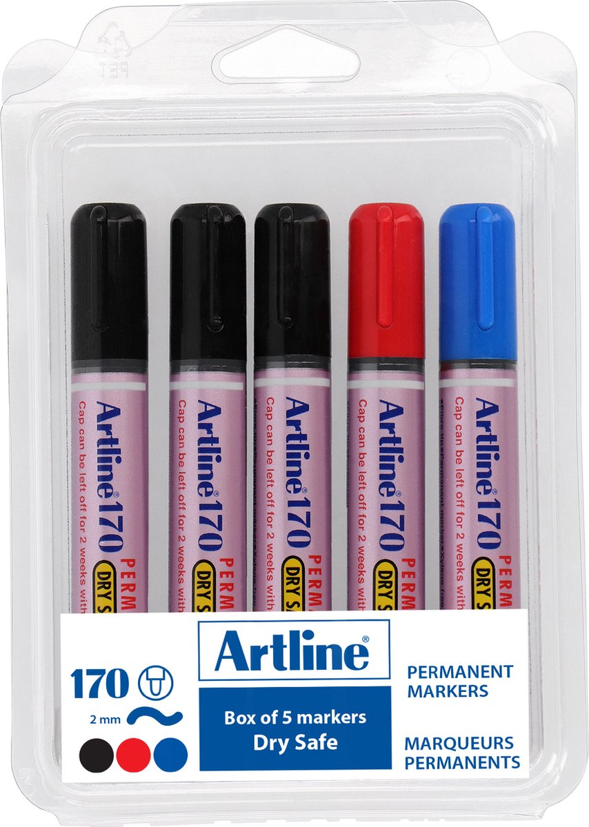 ARTLINE Drysafe 170 Markers Kit - 5 Stuks - 2mm Lijndikte - Verschillende kleuren