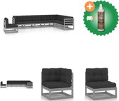 vidaXL 8 delige Loungeset met kussens massief grenenhout grijs Tuinset Inclusief Houtreiniger en verfrisser