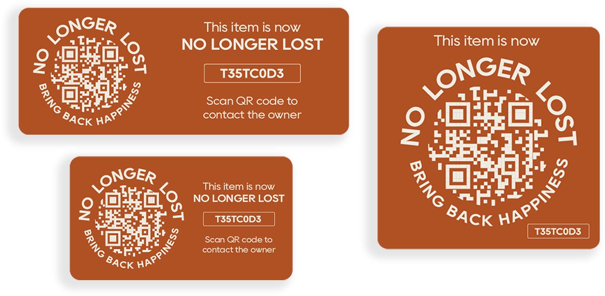 NoLongerLost - 'Triple Value Pack' Stickers - 3 stuks (verschillende afmetingen) - Roestbruin - Unieke QR code - Tracking