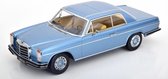 Het 1:18 gegoten model van de Mercedes-Benz 280C/8 W114 Coupé uit 1969 in lichtblauw metallic De fabrikant van het schaalmodel is KK Models. Dit model is alleen online verkrijgbaar