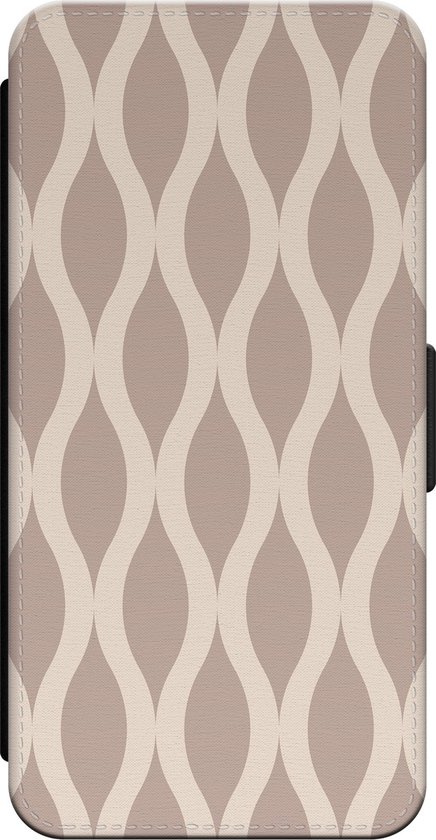 Leuke Telefoonhoesjes - Bookcase hoesje geschikt voor iPhone 14 - Abstract beige - Wallet case met pasjeshouder - Print / Illustratie - Beige
