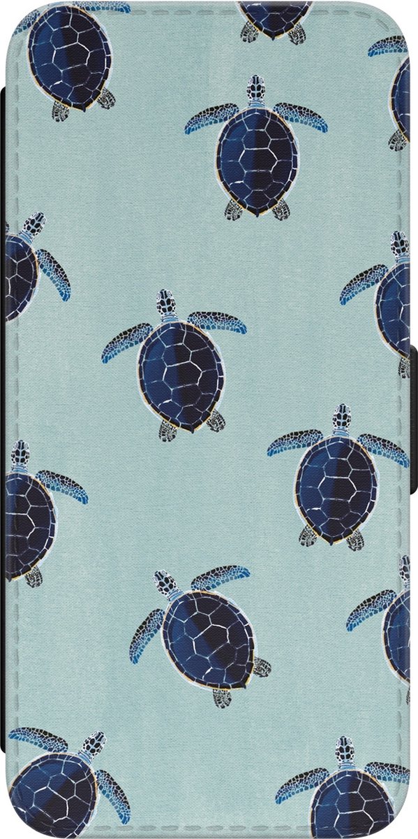 Leuke Telefoonhoesjes - Hoesje geschikt voor Samsung Galaxy S21 - Schildpadden - Wallet Case met pasjeshouder - Print / Illustratie - Blauw