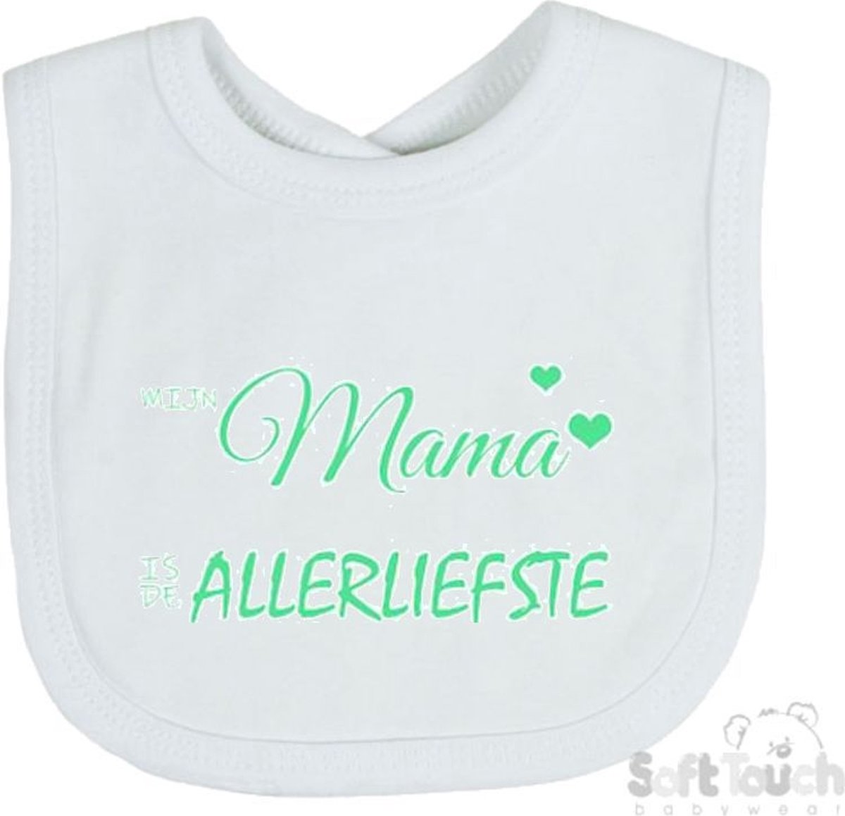 Goedkoopste Soft Touch Slabber Slabbetje Slab Mijn mama is de allerliefste Moederdag Unisex Katoen Wit/mint Maat 33x22 Cm