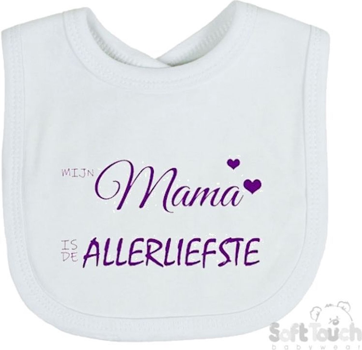 Goedkoopste Soft Touch Slabber Slabbetje Slab Mijn mama is de allerliefste Moederdag Unisex Katoen Wit/paars Maat 33x22 Cm