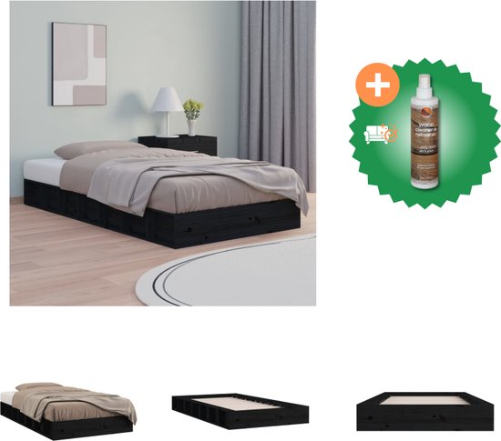vidaXL Bedframe massief hout zwart 135x190 cm 4FT6 Double - Bed - Inclusief Houtreiniger en verfrisser
