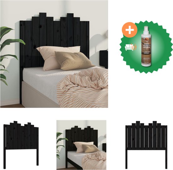 vidaXL Hoofdbord 96x4x110 cm massief grenenhout zwart - Bedonderdeel - Inclusief Houtreiniger en verfrisser