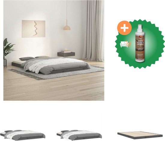 vidaXL Bedframe massief grenenhout grijs 135x190 cm 4FT6 Double - Bed - Inclusief Houtreiniger en verfrisser