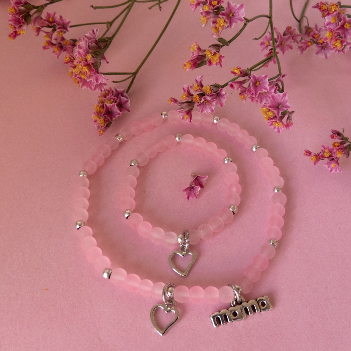 Jewellicious Designs Pink Sweetheart Mama & Baby Girl armbandenset - armbanden - Kraamcadeau - Moeder & Dochter - Roze