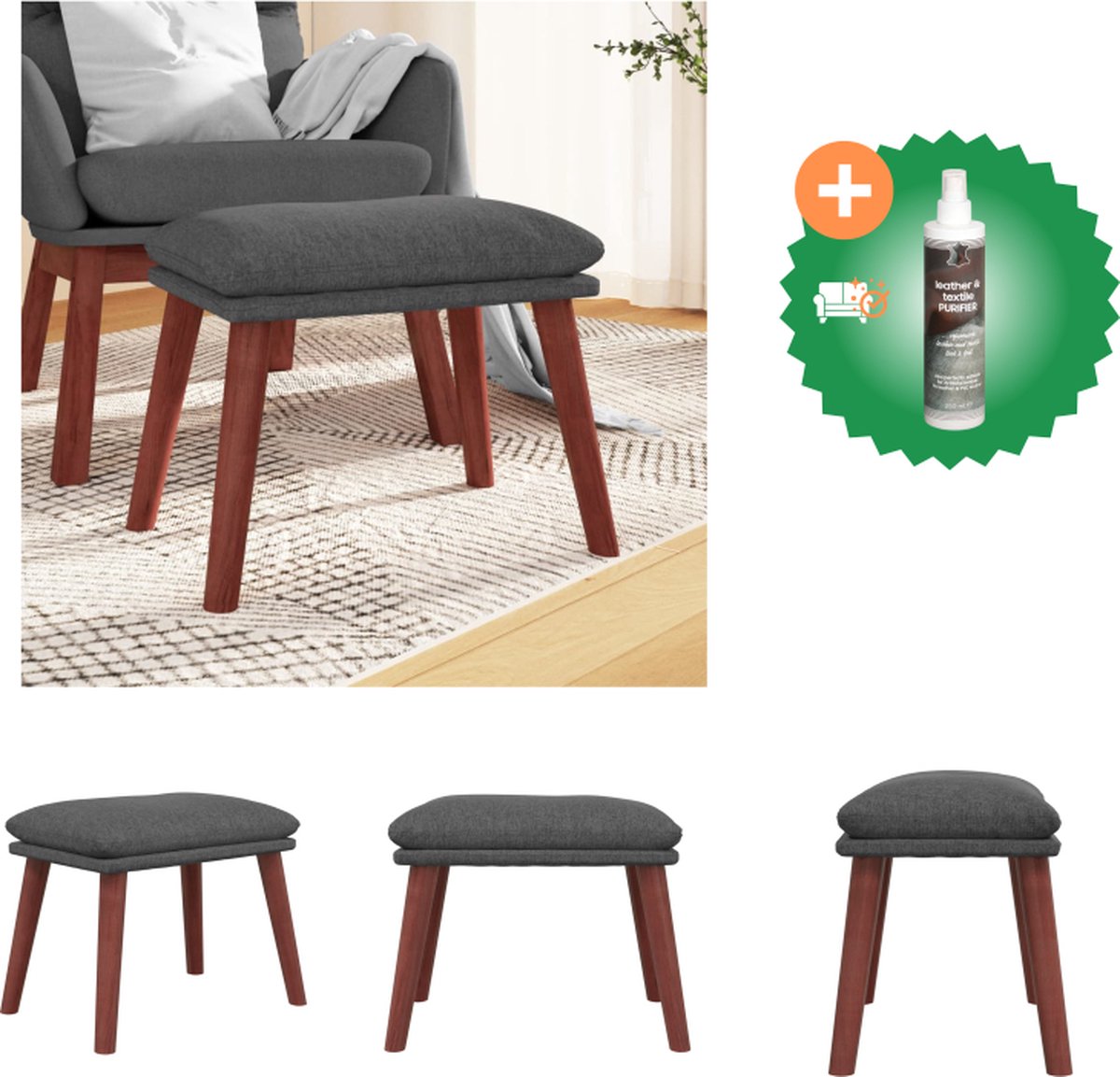 VidaXL Voetenbank 45x29-5x35 cm stof donkergrijs Voetenbankje Inclusief Reiniger