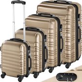 tectake® - kofferset trolley reiskoffers handbagage 4-delig - ABS hardshell - Verwijderbare wielen - champagne