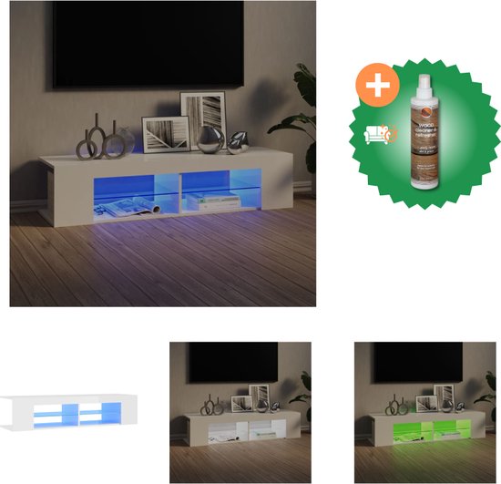 vidaXL Tv-meubel met LED-verlichting 135x39x30 cm hoogglans wit - Kast - Inclusief Houtreiniger en verfrisser