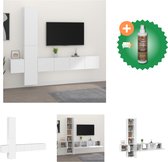 vidaXL 5-delige Tv-meubelset bewerkt hout wit - Kast - Inclusief Houtreiniger en verfrisser