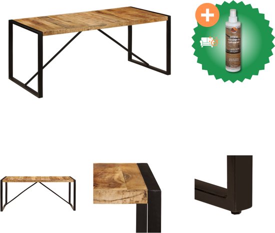 vidaXL Table de salle à manger Style industriel - 180 x 90 x 75 cm - Bois de manguier Massief - Table - Comprend un nettoyant et un assainisseur pour bois