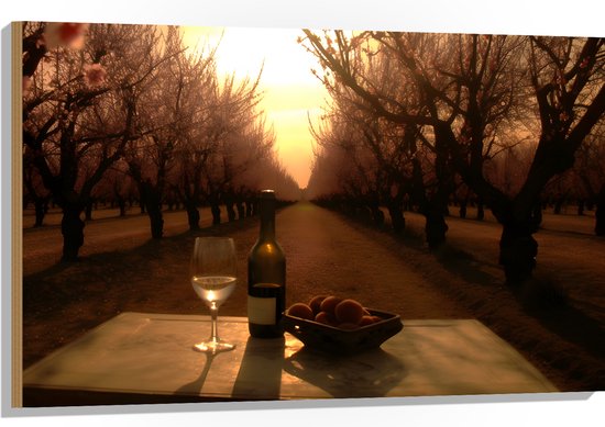 Hout - Wijn - Fruit - Glas - Landschap - Bomen - 105x70 cm - 9 mm dik - Foto op Hout (Met Ophangsysteem)