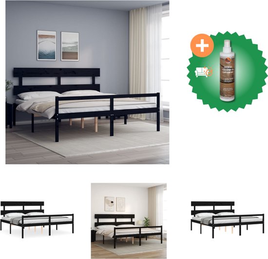 vidaXL Bedframe massief grenenhout zwart 160x200 cm, bed, ledikant, massief houten bedframe, bedbodem, bed frame, slaapmeubel, tweepersoonsbed, bedden