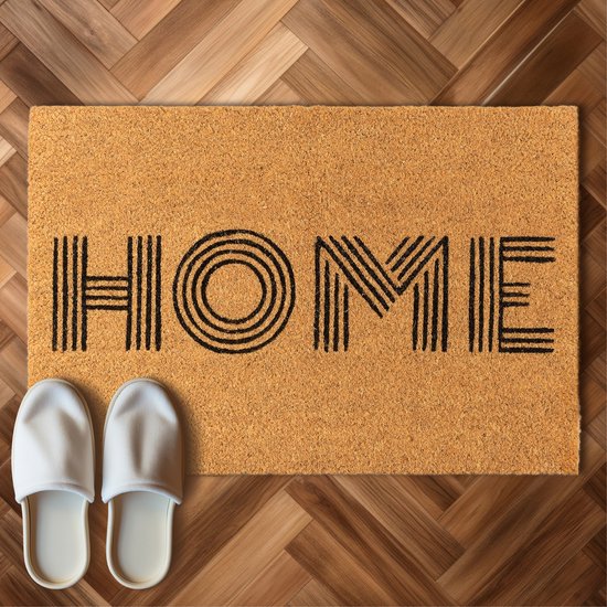 HOMELEVEL kokos deurmat met tekst - Voor binnen en buiten - Met antislip PVC onderkant - 40 x 60 cm - "Home" print