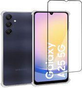 Geschikt voor Samsung Galaxy A25 - Hoesje + Screenprotector – Full Cover Gehard Glas + Shock Proof Case – Transparant