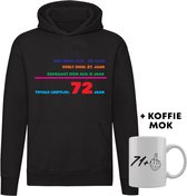 72 jaar Hoodie + Koffie Mok - verjaardag - jarig - feest - 72e verjaardag - grappig - cadeau - unisex - trui - sweater - capuchon