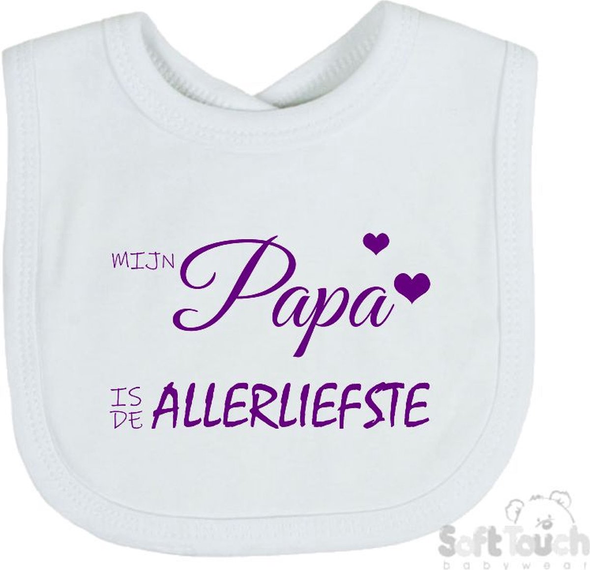 Goedkoopste Soft Touch Slabber Slabbetje Slab Mijn papa is de allerliefste Vaderdag Unisex Katoen Wit/paars Maat 33x22 Cm