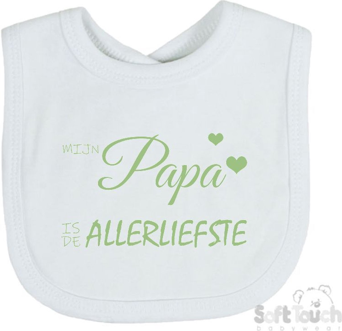 Goedkoopste Soft Touch Slabber Slabbetje Slab Mijn papa is de allerliefste Vaderdag Unisex Katoen Wit/sage green (saliegroen) Maat 33x22 Cm