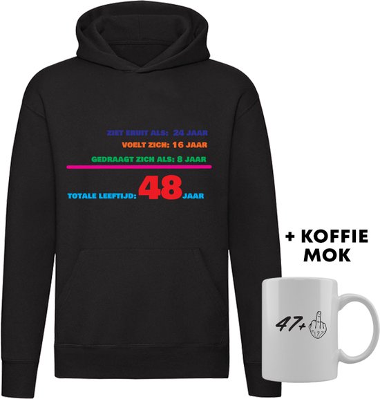 48 jaar Hoodie + Koffie Mok - verjaardag - jarig - feest - 48e verjaardag - grappig - cadeau - unisex - trui - sweater - capuchon