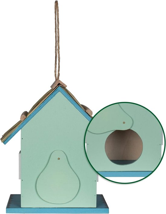 Kunststof vogelhuisje om op te hangen, 20 x 15 cm, antraciet, vogelnestkast met kleine zitstang, tuindecoratie, voederstation, huis voor mezen en mussen