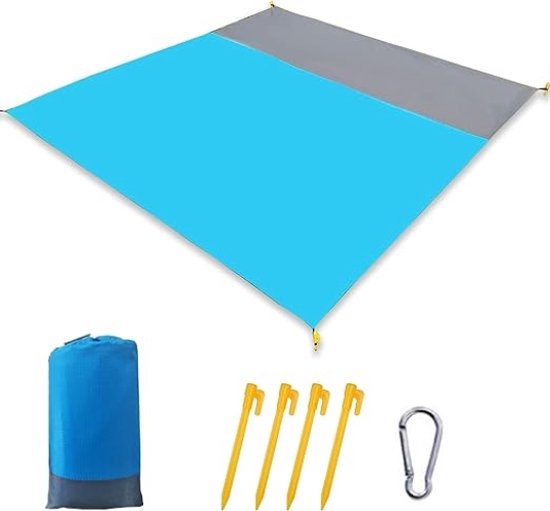 Wekapo Zandvrije stranddeken, extra groot, extra groot, 10'X 20' voor 7 volwassenen, strandmat, grote en compacte zandbestendige mat, sneldrogend, lichtgewicht en duurzaam, met 6 palen en 4 hoekzakken