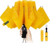 reisparaplu groot stormvast – automatische zakparaplu voor regen, omgekeerde vouwparaplu voor heren en dames, 210T teflon-coating, 105 cm spanwijdte 10 ribben scherm, geel