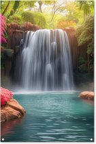 Tuinposter waterval - Tuindecoratie jungle - 80x120 cm - Wanddecoratie voor buiten - Schutting decoratie natuur - Buitenposter - Schuttingdoek - Tuindoeken - Tuin doek - Balkon poster