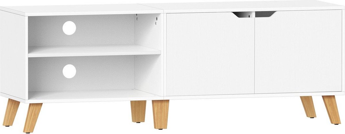 Vasagle - TV meubel met deur en open ruimte - voor maximaal 65 inch TV - breedte 140 cm - hout - wit