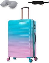 Valise - valise de voyage à roulettes - rose - splash + masque de sommeil et oreiller cervical