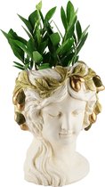 Cachepot dame met olijven wit/groen 30 cm hoog - bloempot - magnesium - tuinmeisje - hoogkwalitatieve kunststof - decoratiefiguur - interieur - accessoire - voor binnen en buiten - cadeau - geschenk - tuinfiguur - tuinbeeldje - tuindecoratie