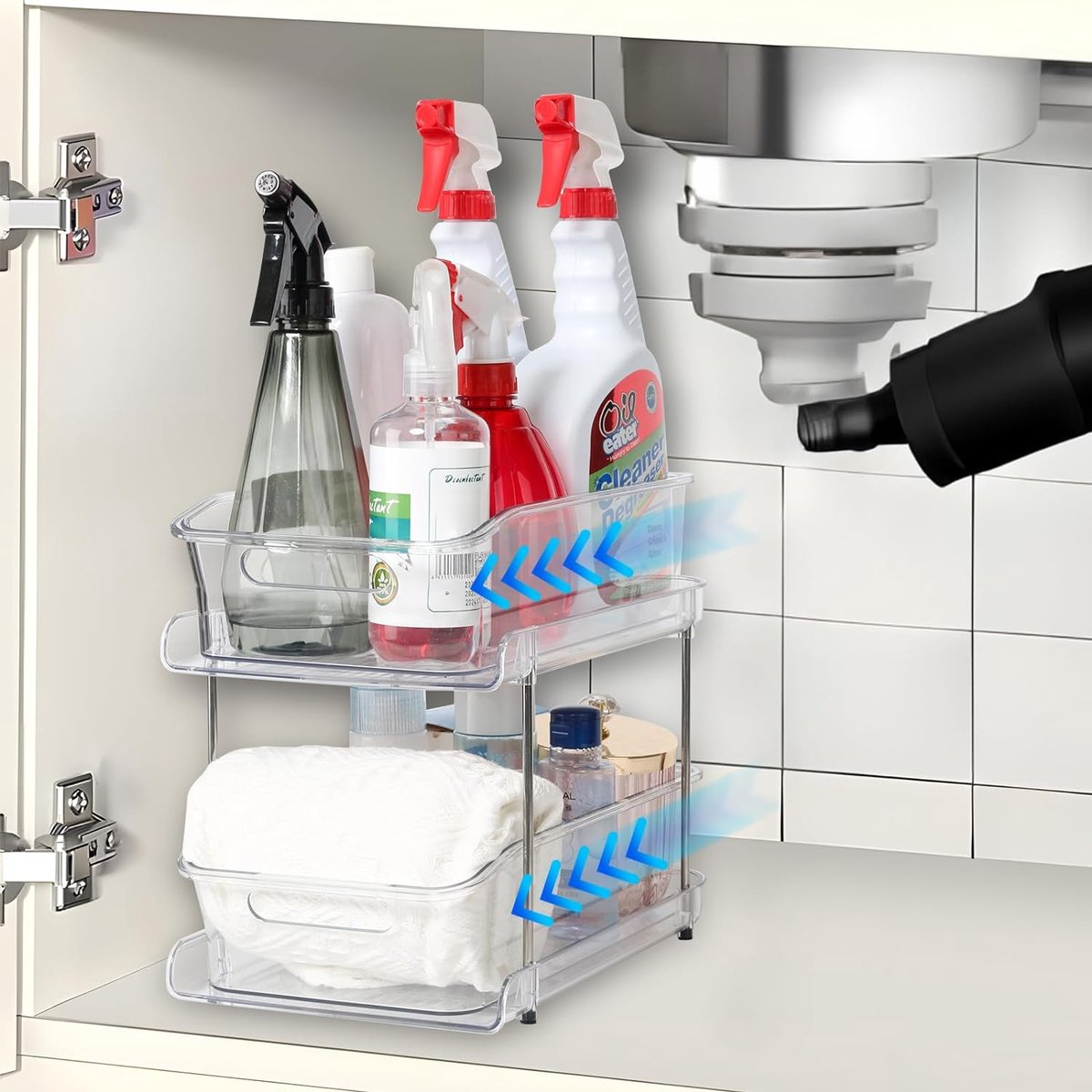 Keukenorganizer, koelkastorganizer, uittrekbare keukenkastorganizers, plank onder de gootsteen, kruidenrek, vaatwasser, badkamerorganizer voor voorraadpotten, kruiden (pak van 1)