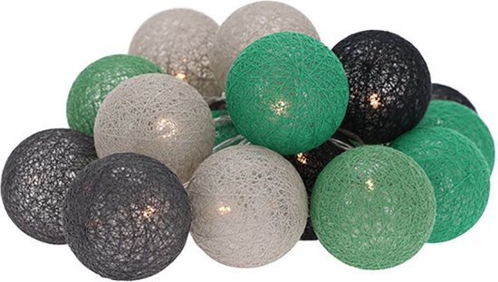 Decoratieslinger verlicht - 20 LED Lampionnen van Katoen - met Timer - Groen