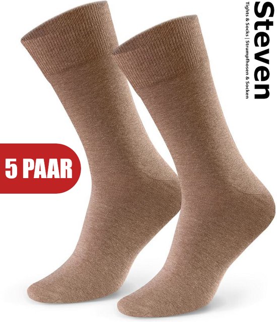 STEVEN - Katoen Heren Sokken Lichtbruin - Multipack 5 Paar - Maat 45 46 47 - Luxe Mannen Sokken - Hoogwaardige Kwaliteit - Naadloos - Voor onder een Pak - MADE in EU