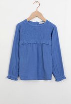 Sissy-Boy - Blauwe blouse met smock detail en ruffles