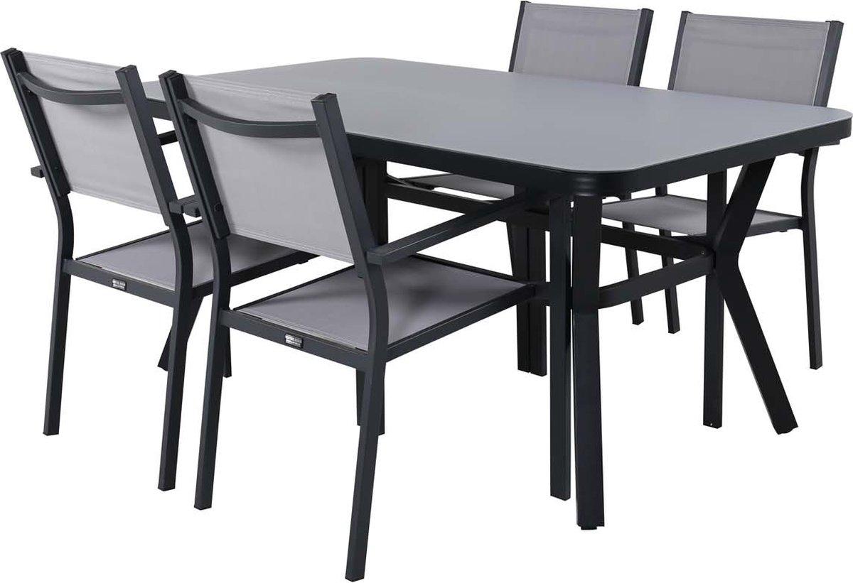 Virya tuinmeubelset tafel 90x160cm zwart, 4 stoelen Copacabana grijs.
