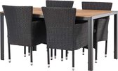 Break tuinmeubelset tafel 90x150cm naturel, 4 stoelen Malina zwart.