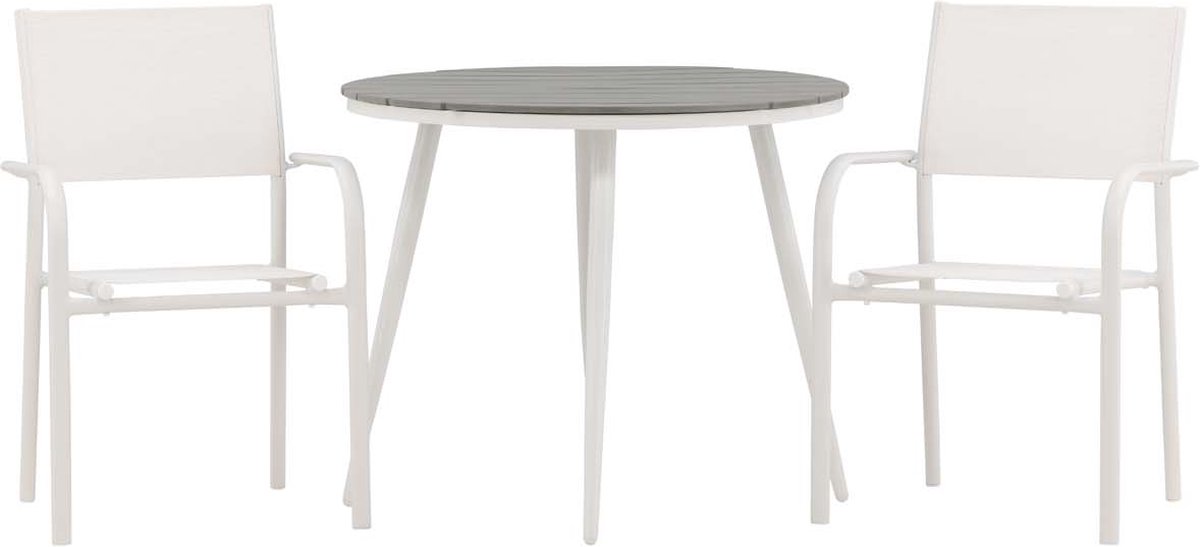 Break tuinmeubelset tafel Ø90cm grijs, 2 stoelen Santorini wit.