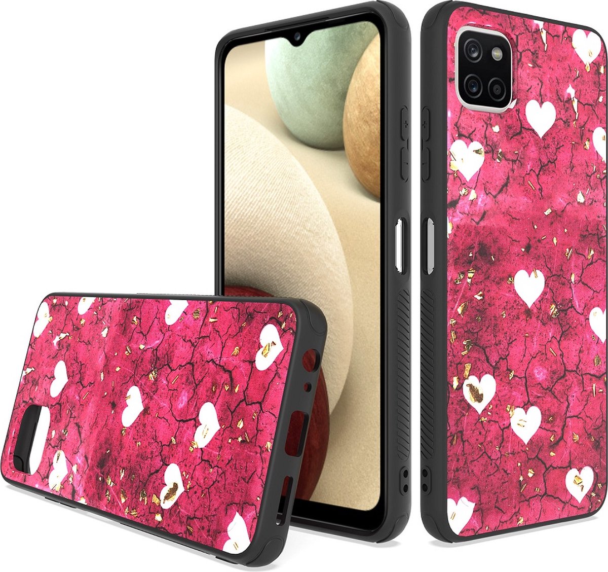 Silicone Hoesje Print - Backcover - Geschikt voor Samsung Galaxy A22 5G - Roze Hartjes